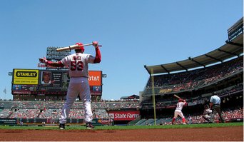 Angels RF Bobby Abreu waits in the on-deck circle