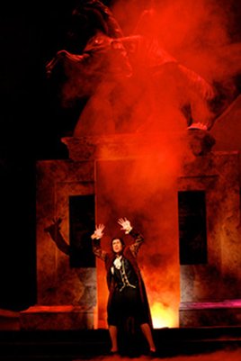 Don Giovanni (Matthew Worth) goes to hell.