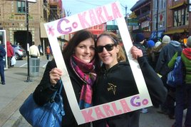 Friends show their spirit in Chinatown.