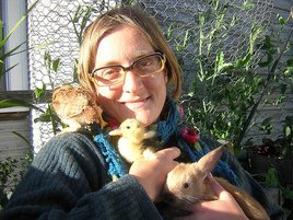 Novella Carpenter, 2009 with baby farm animals