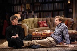 Hmm. Maybe a foot-rub will communicate my intentions more clearly. Mendy (John Glover) and Stephen (Malcolm Gets). (Photo credit, Carol Rosegg.) Lisbon Traviata.