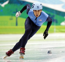 Apolo Anton Ohno of the United States skates during the men's 1000 meter short track speed skating semifinal at the 2010 Winter Olympics. (United Press International) Apolo Anton Ohno of the United States skates during the men's 1000 meter short track speed skating semifinal at the 2010 Winter Olympics. (United Press International)