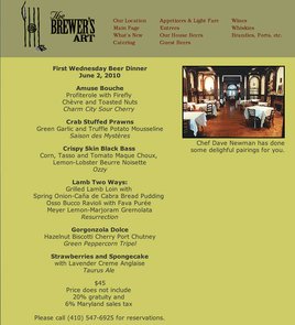 The Brewer's Art First Wednesday Menu June 2, 2010 The Brewer's Art First Wednesday Menu June 2, 2010