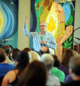 Joel Salatin addressing the crowd.