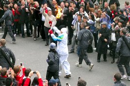 The Olympic torch running past my hotel window.