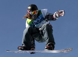 Shaun White of the United States trains before his qualifying run in the men's halfpipe snowboard event. (United Press International)