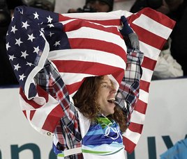 Shaun Whites celebrates his second consecutive halfpipe gold. Photo: United Press International
