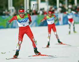 The USA's Bill Demong races to the finish for gold ahead of second place team mate Johnny Spillane in 10 km Individual of Nordic Combined Individual LH/10 KM CC during Vancouver 2010 Winter Olympics. (United Press International) The USA's Bill Demong races to the finish for gold ahead of second place team mate Johnny Spillane in 10 km Individual of Nordic Combined Individual LH/10 KM CC during Vancouver 2010 Winter Olympics. (United Press International)