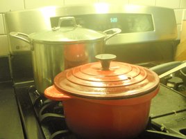 Stock pots on stove