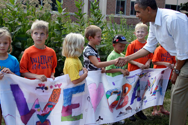 Some schoolchildren cynically exploited President Obama by writing letters to him. The manipulative youngsters were identified on TV. 