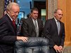 Sen. Joseph I. Lieberman (left), Connecticut independent, takes his seat as FBI Associate Deputy Director Kevin Perkins (center) and National Counterterrorism Center Director Matthew Olsen arrive to testify on homeland threats and agency responses in front of the Homeland Security and Governmental Affairs Committee on Capitol Hill in Washington on Wednesday, Sept. 19, 2012. (Andrew Harnik/The Washington Times)