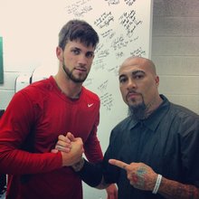 Nationals outfielder Bryce Harper poses with barber Hugo Tandron earlier this season. (Courtesy of Hugo Tandron)