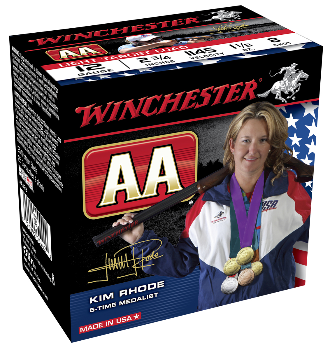 Winchester box featuring Olympian shooter Kim Rhode