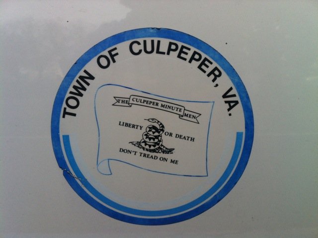 The current logo for Culpeper, Va., is displayed on a town vehicle. (The Washington Times)