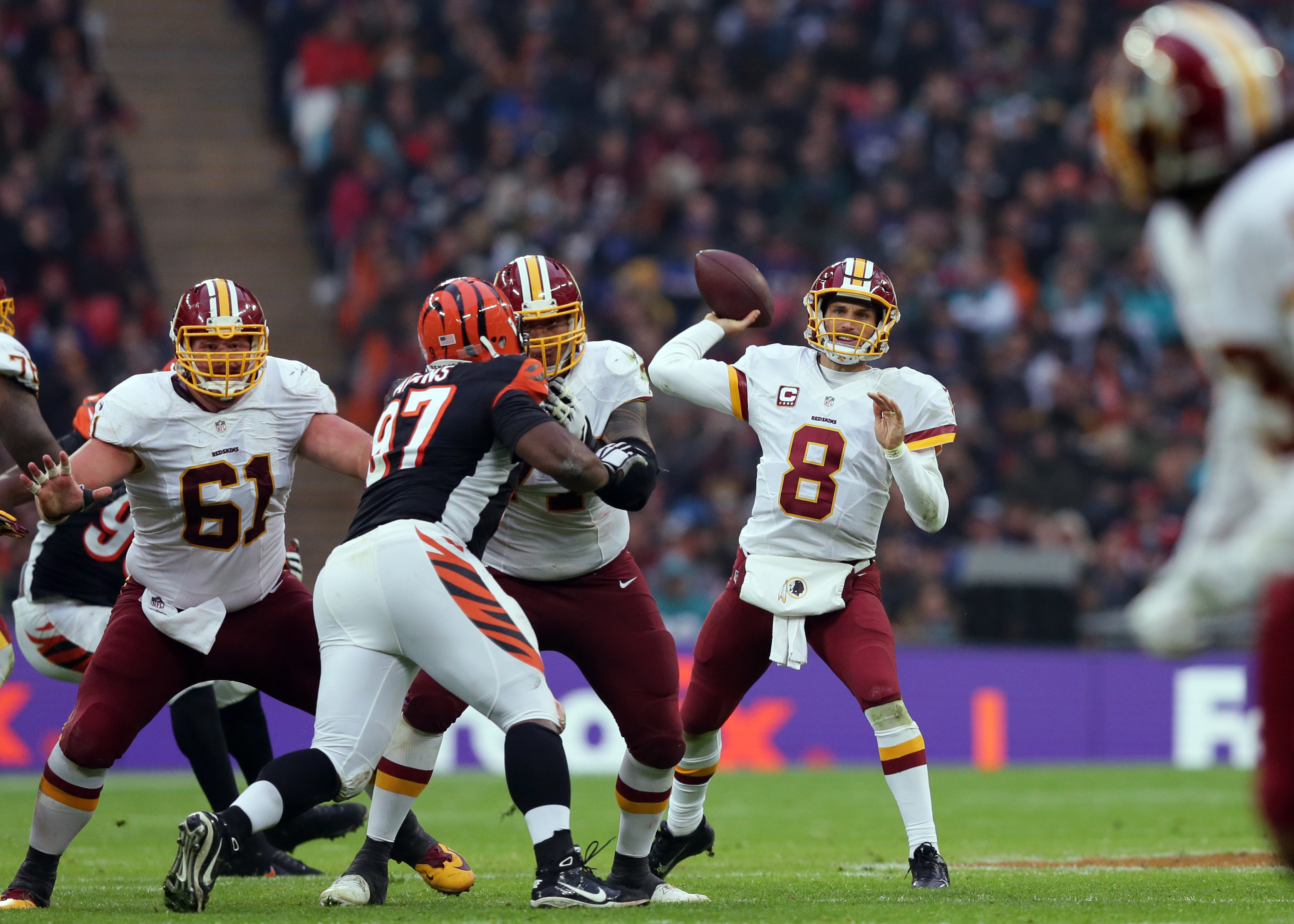 Washington Redskins quarterback Kirk Cousins (8) throws the ball