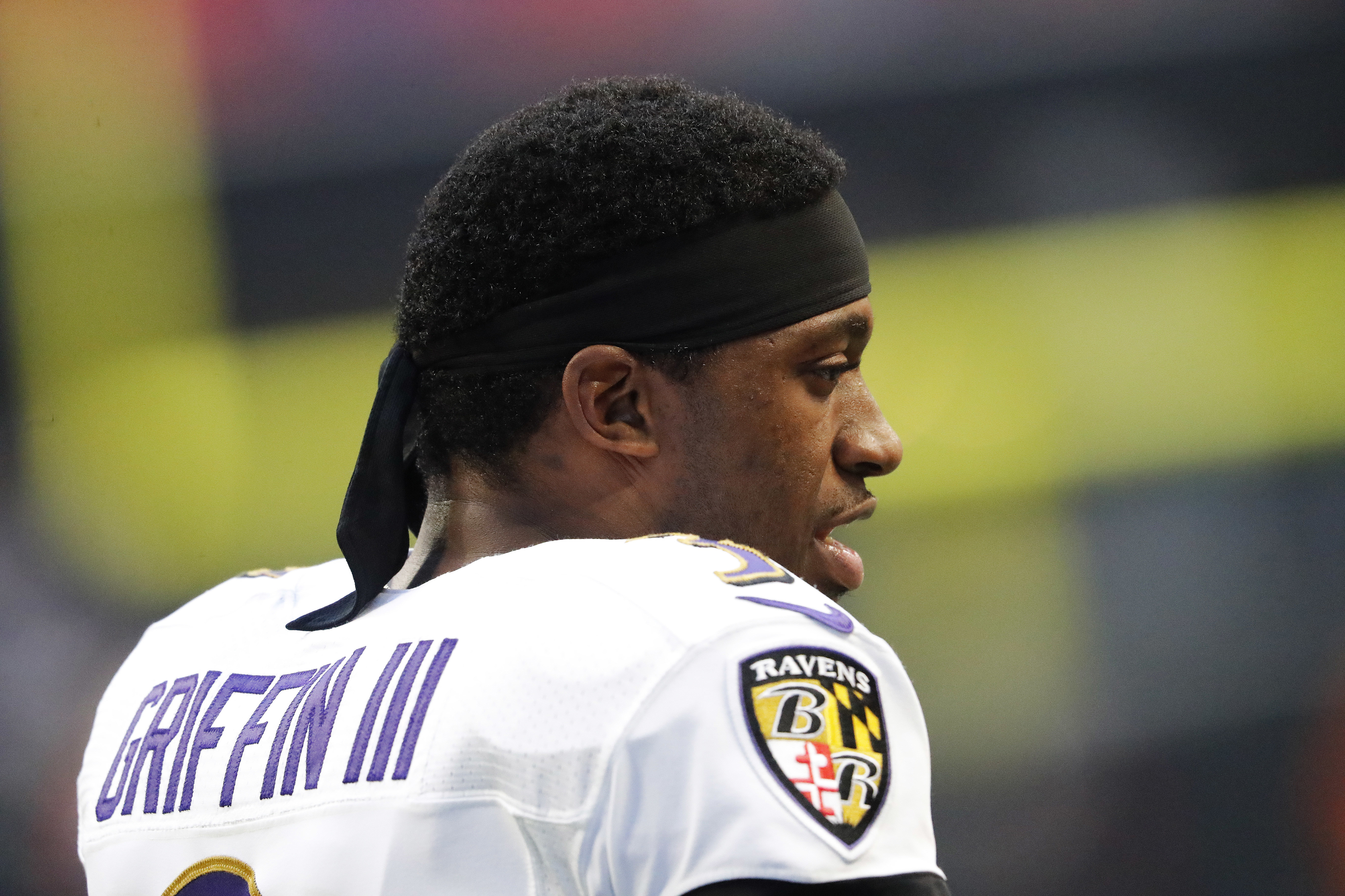 Baltimore Ravens quarterback Robert Griffin III (3) in action during an NFL  match against the Baltimore