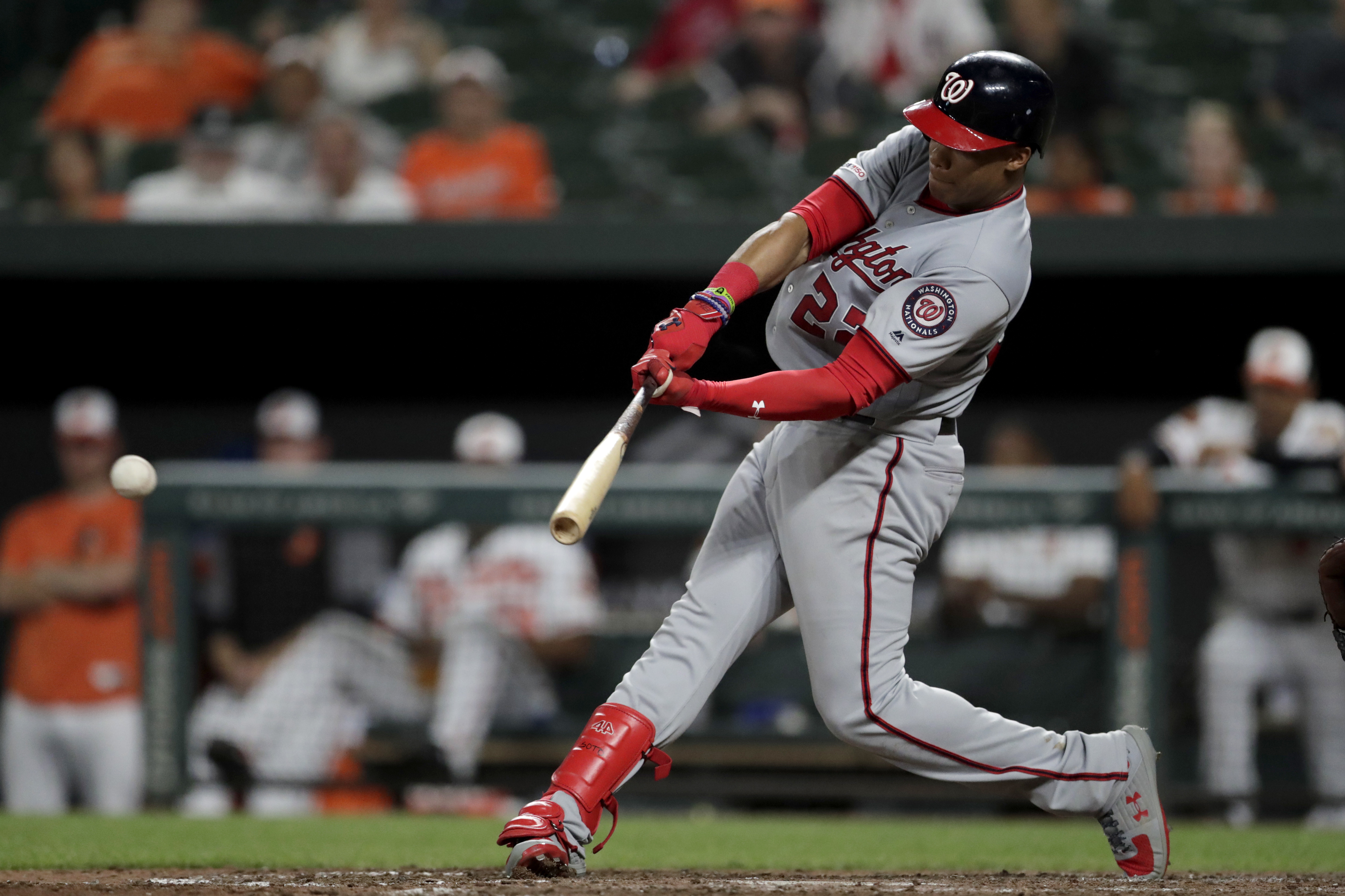 Juan Soto of the Washington Nationals poses for a photo with