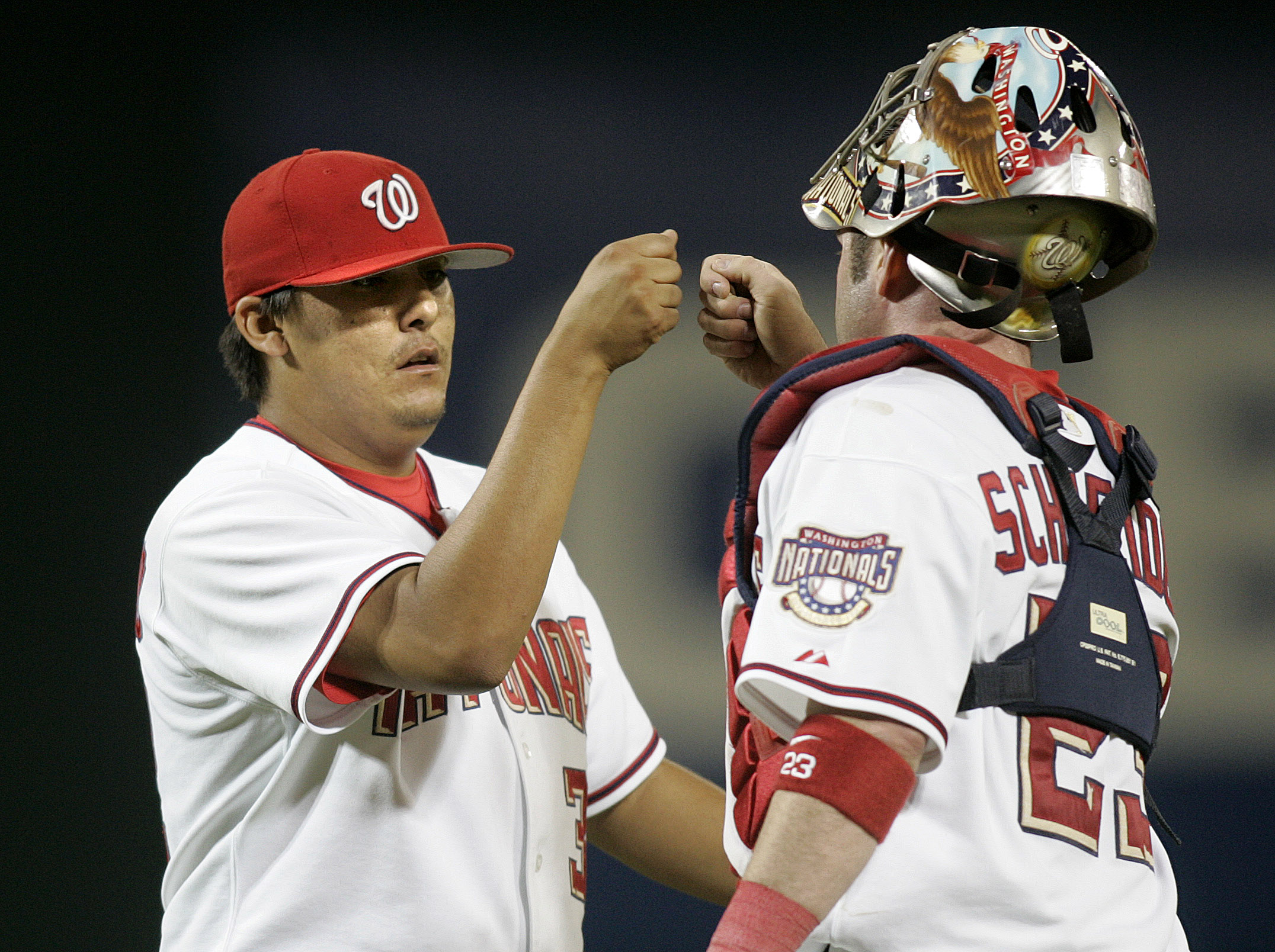 Washington Nationals' closer Chad Cordero throws a pitch against the  Pittsburgh Pirates during the ninth inning at RFK Stadium in Washington, DC  on June 28, 2005. The Nationals defeated the Pirates 2-1. (