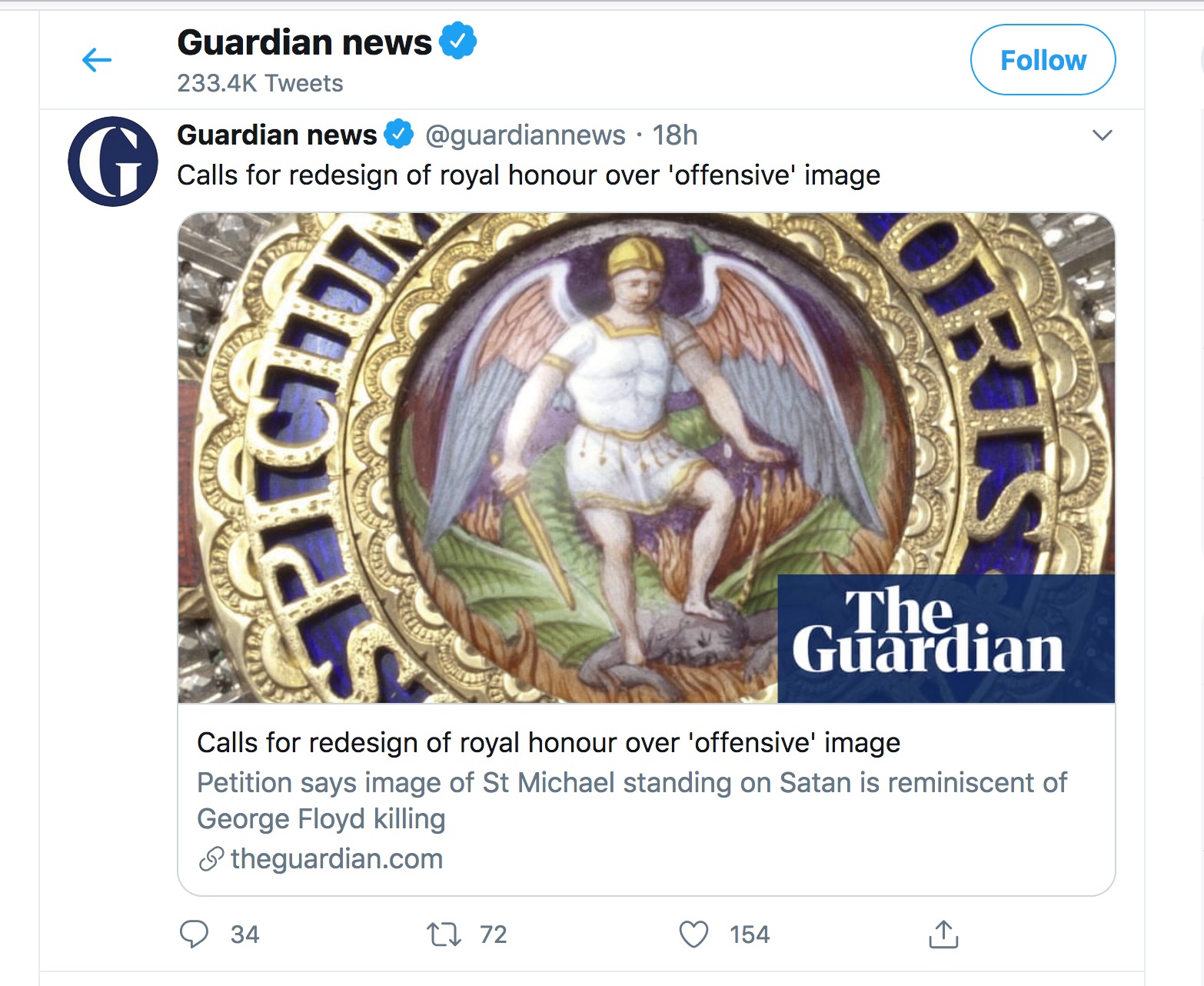 St. Michael image on royal honor roils pro-BLM Brits