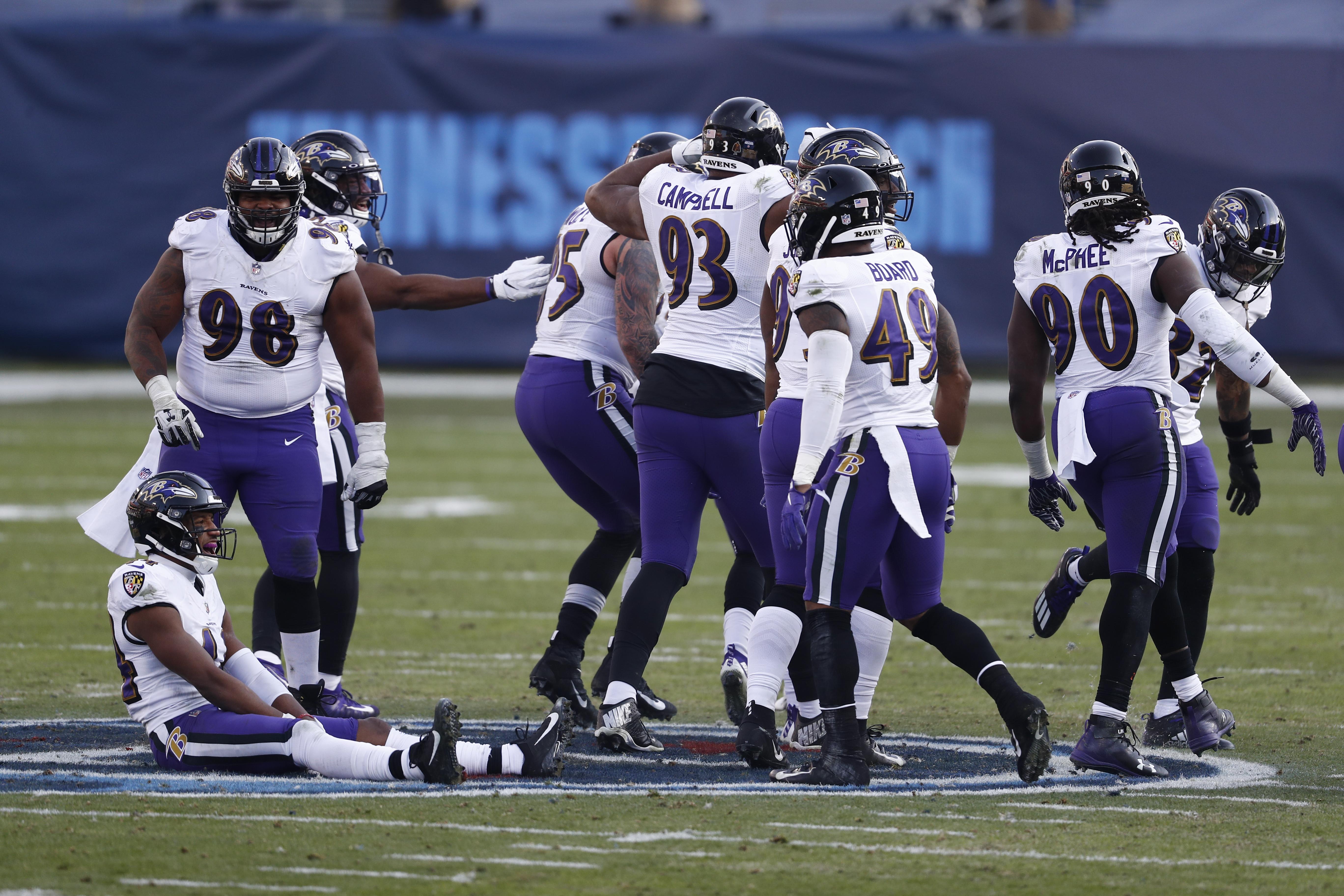 Watch Ravens dance on Titans logo after game-winning interception