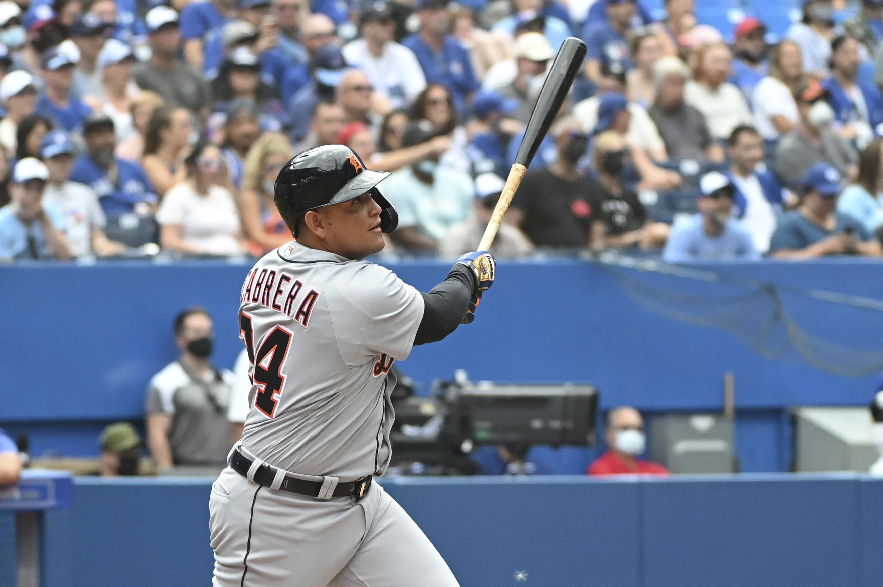 The Detroit Tigers' Miguel Cabrera waves to the crowd during the