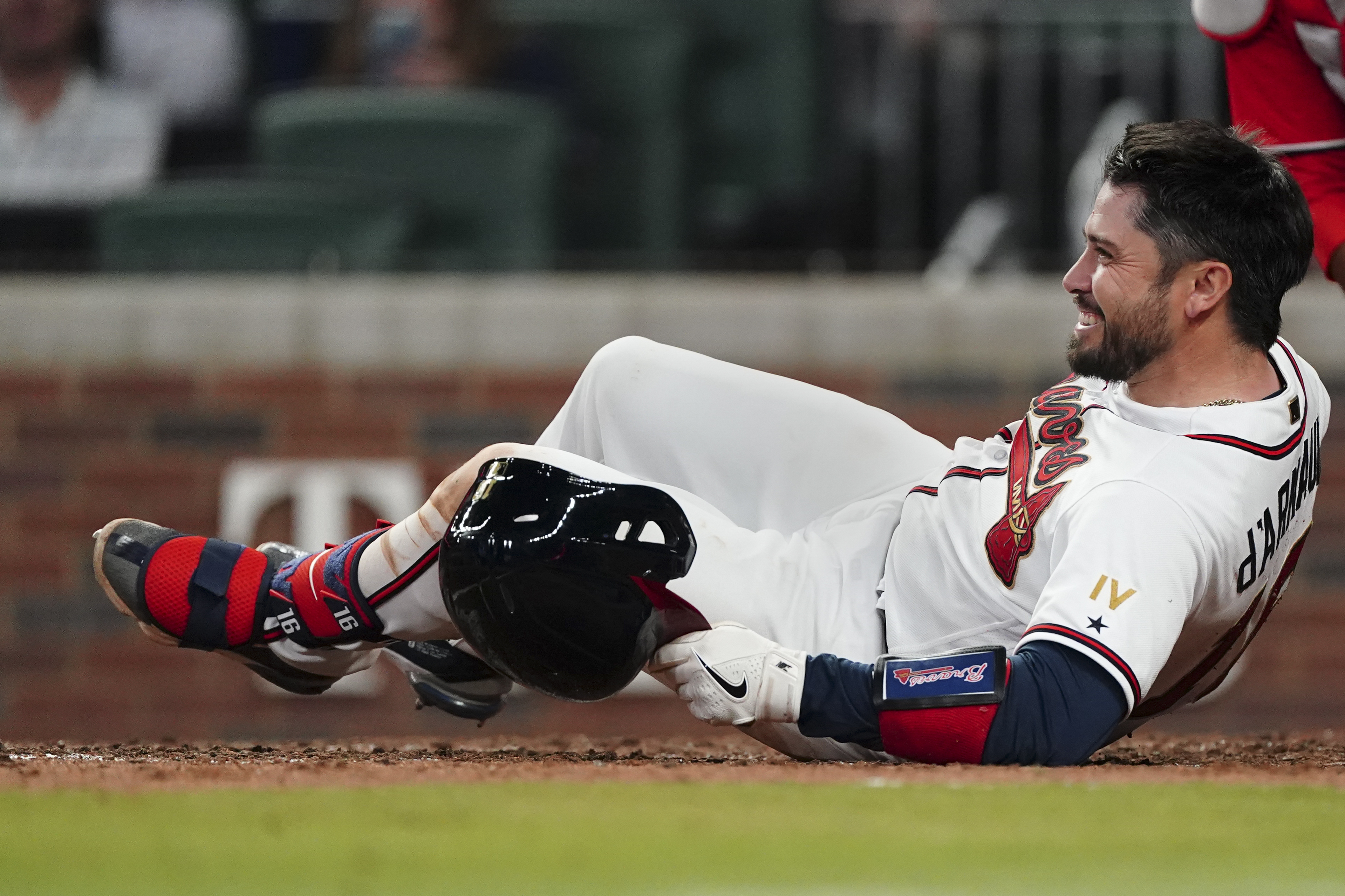Braves' d'Arnaud jokingly flops to ground after 52-mph hit-by-pitch in  blowout of Nationals - Washington Times