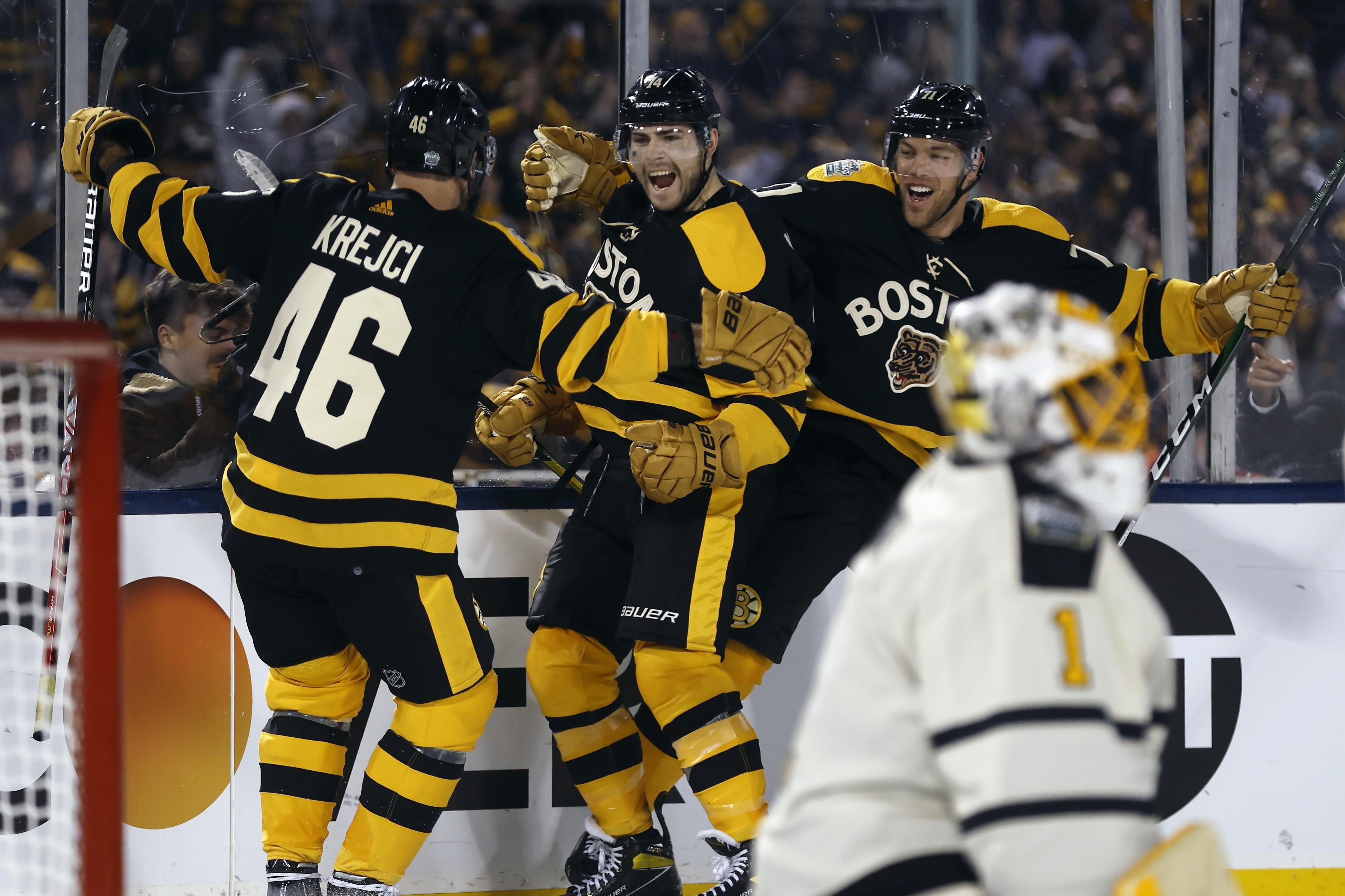 Watch: Bruins, Penguins players rock old school baseball uniforms