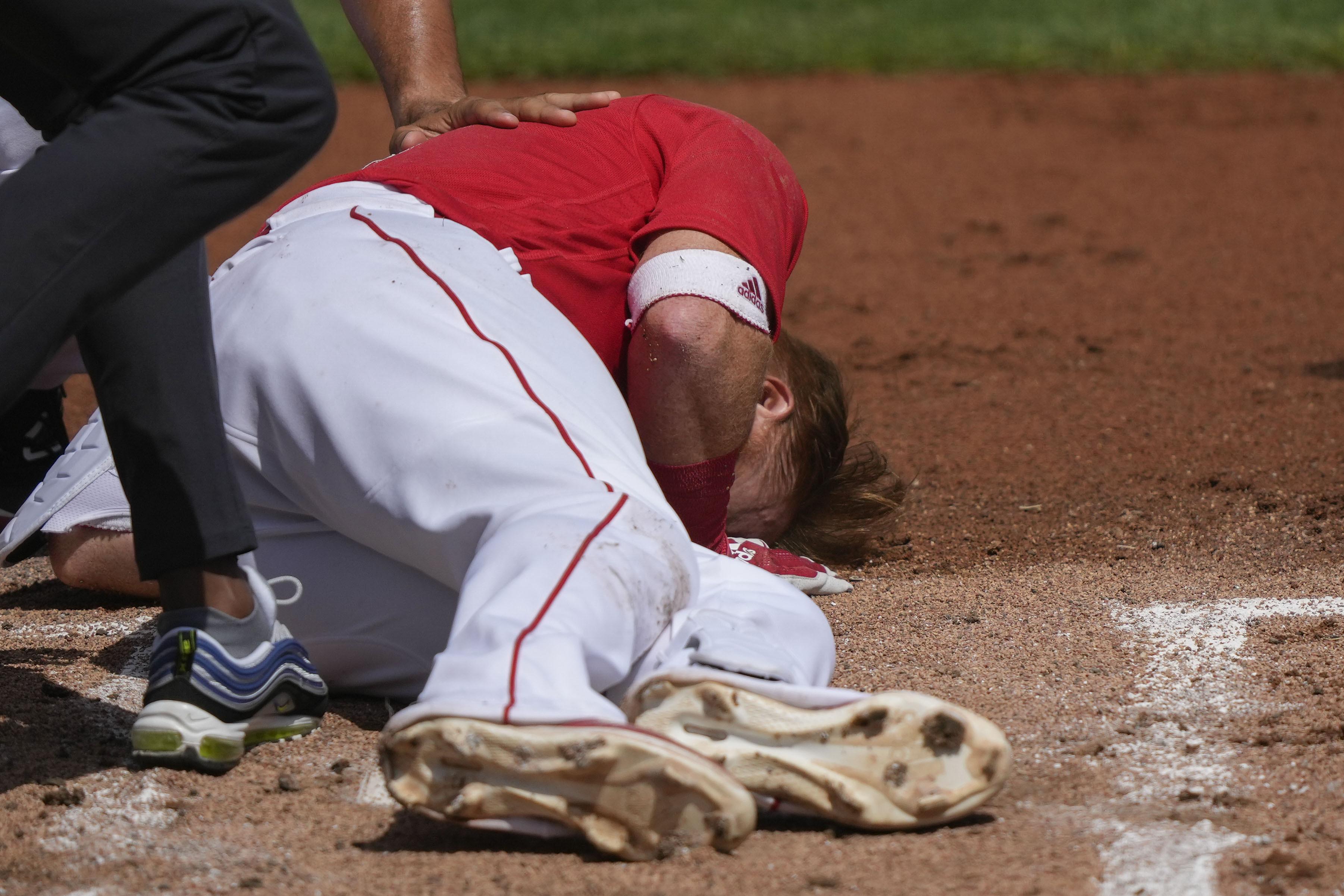 Red Sox's Justin Turner transported after being hit in the face by a pitch