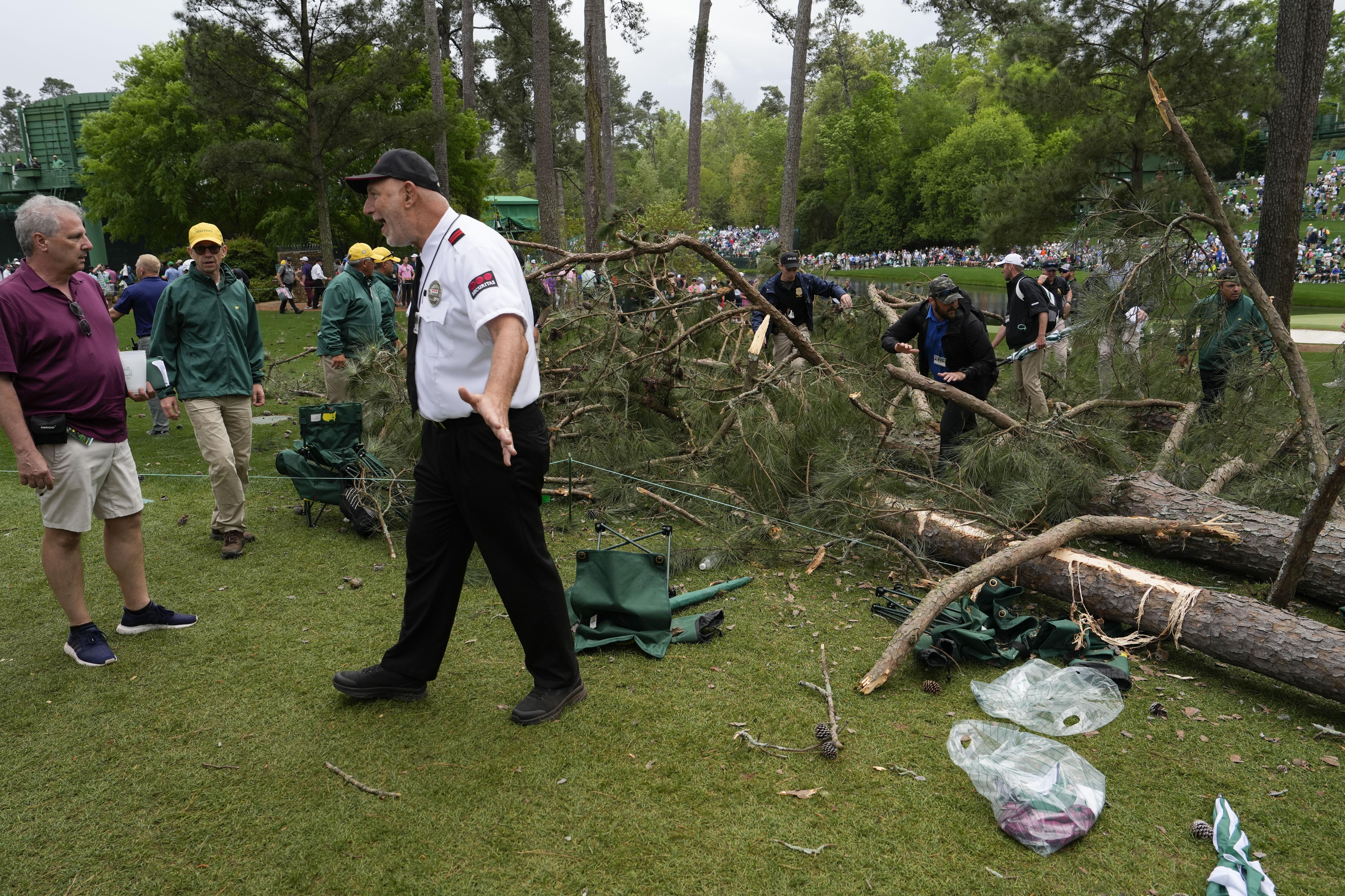 Storms bring down trees at Masters, play halted in 2nd round pic