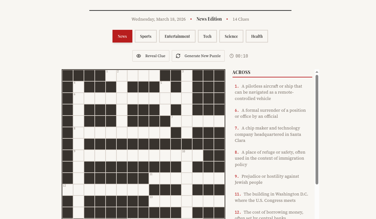 Free Real-Time Daily Crossword Puzzles